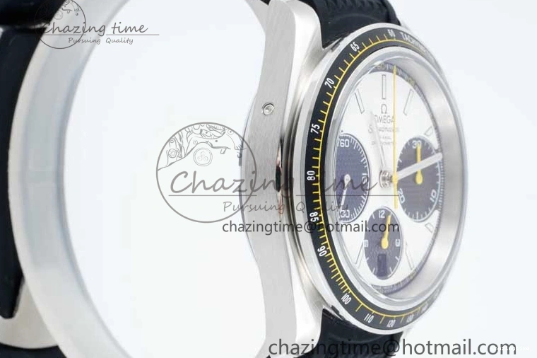 0706 TopPick Speedmaster Racing Master SS HKF Best Edition White Black Dial on Black Rubber Strap A 7813